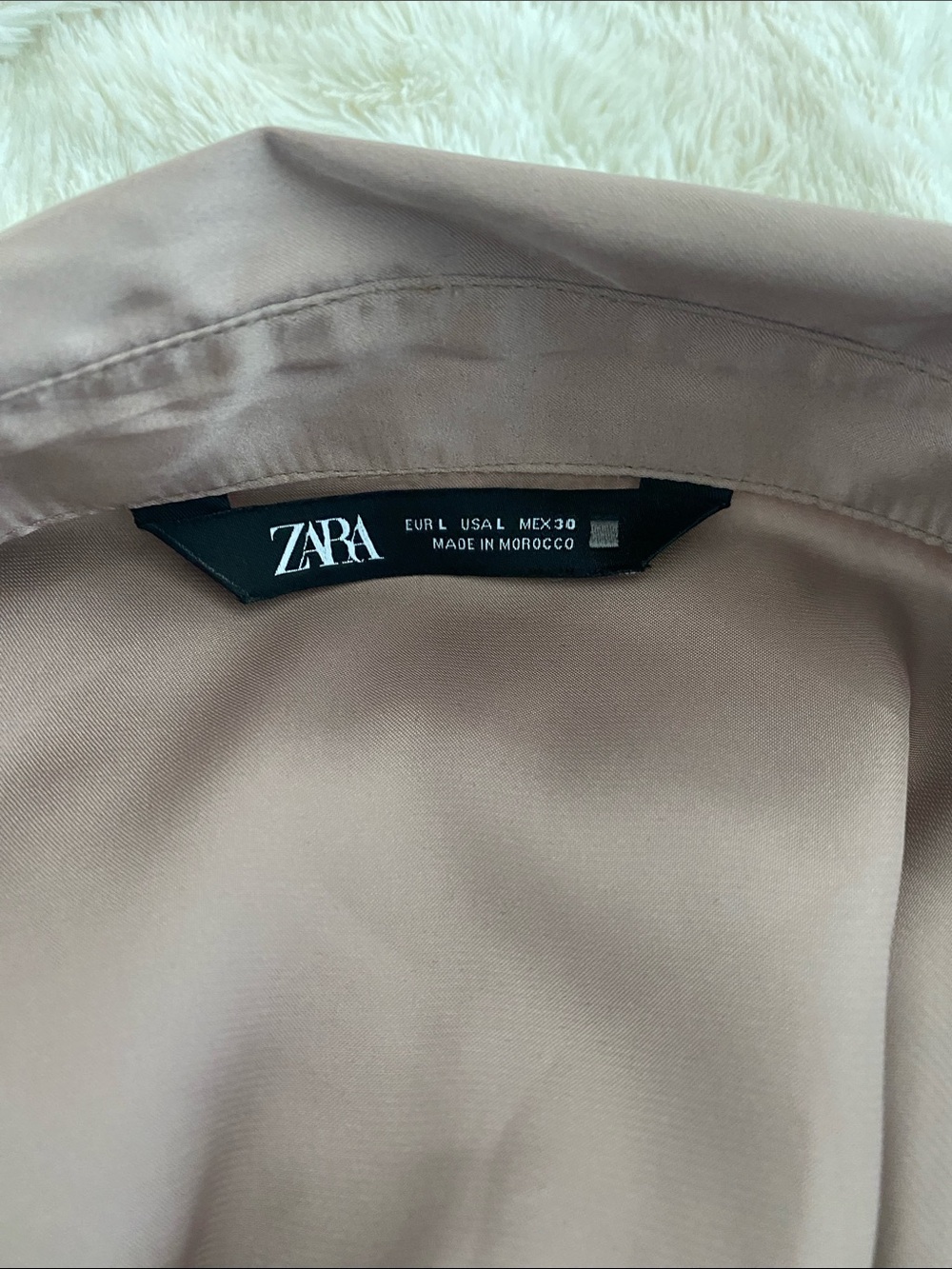 Zara Satin Button-Down Blouse in Taupe - Picture 3 of 5